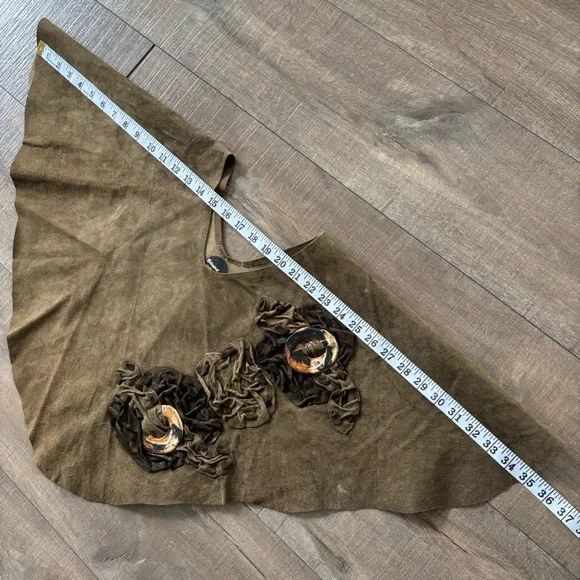 Handmade Vinatge Greenish Brown Suede Leather Poncho Topper - Picture 12 of 14